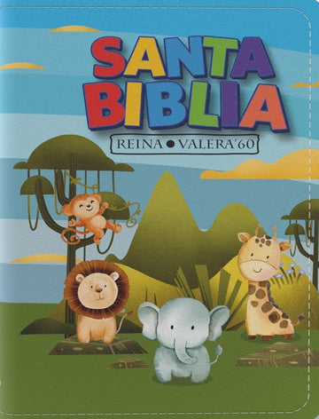 Biblia Rvr 1960 Bolsillo Para Niños Animales Vinilo Con Cierre (Bible Rvr 1960 Pocket Size Children Animals Vinyl with Zipper (Spanish Edition) cover image