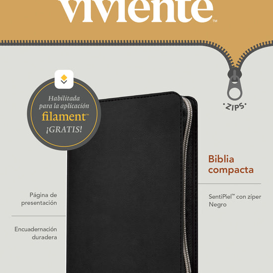 Biblia NTV Compacta con zíper, SentiPiel Negro, con Filament