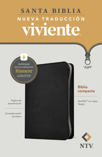 Biblia NTV Compacta con zíper, SentiPiel Negro, con Filament
