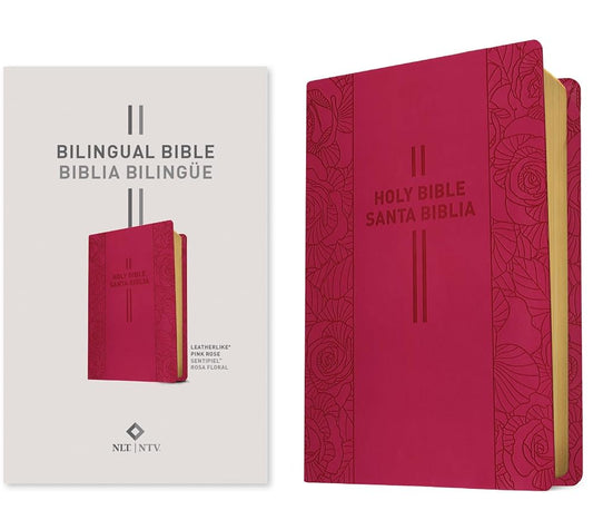 Bilingual Bible / Biblia bilingüe NLT/NTV (LeatherLike, Pink Rose) cover image