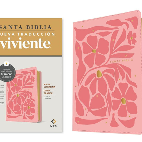 Biblia ultrafina NTV, letra grande con Filament (SentiPiel, Flores rosa, Letra Roja) (Spanish Edition) cover image