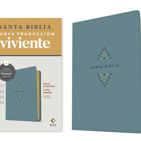 Biblia ultrafina NTV, letra grande con Filament (SentiPiel, Azul sereno, Letra Roja) (Spanish Edition) cover image
