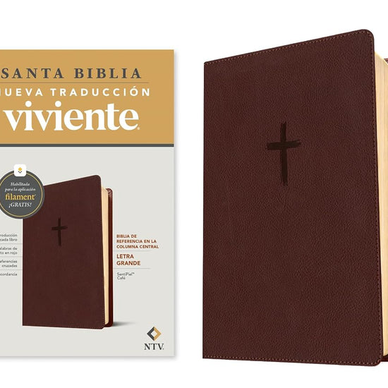 Biblia de referencia en la columna central NTV, letra grande con Filament (SentiPiel, Café, Letra Roja) (Spanish Edition) cover image
