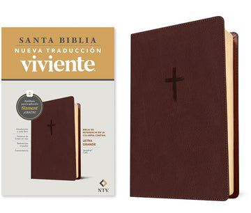 Biblia de referencia en la columna central NTV, letra grande con Filament (SentiPiel, Café, Letra Roja) (Spanish Edition) cover image