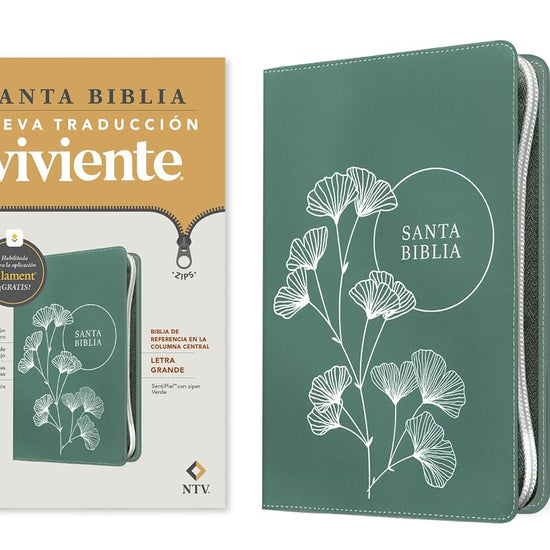 Biblia de referencia en la columna central NTV, letra grande de zíper con Filament (SentiPiel, Verde, Letra Roja) (Spanish Edition) cover image