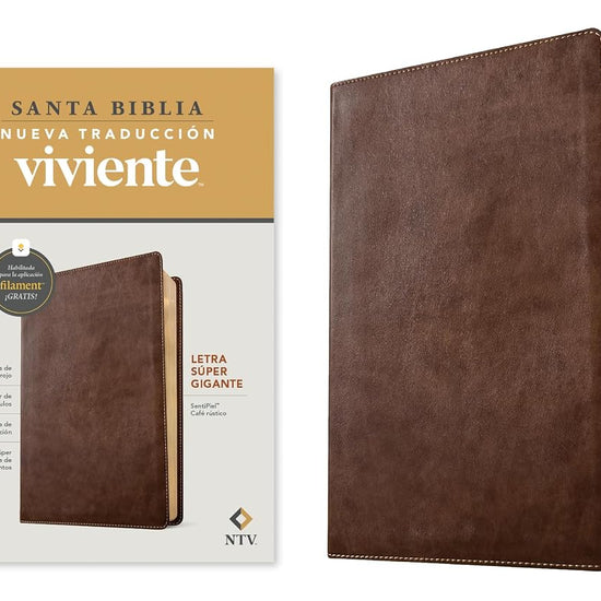Biblia letra súper gigante NTV, con Filament (SentiPiel, Café rústico, Letra Roja) (Spanish Edition) cover image
