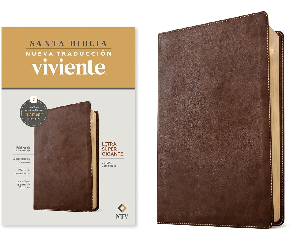 Biblia letra súper gigante NTV, con Filament (SentiPiel, Café rústico, Letra Roja) (Spanish Edition) cover image