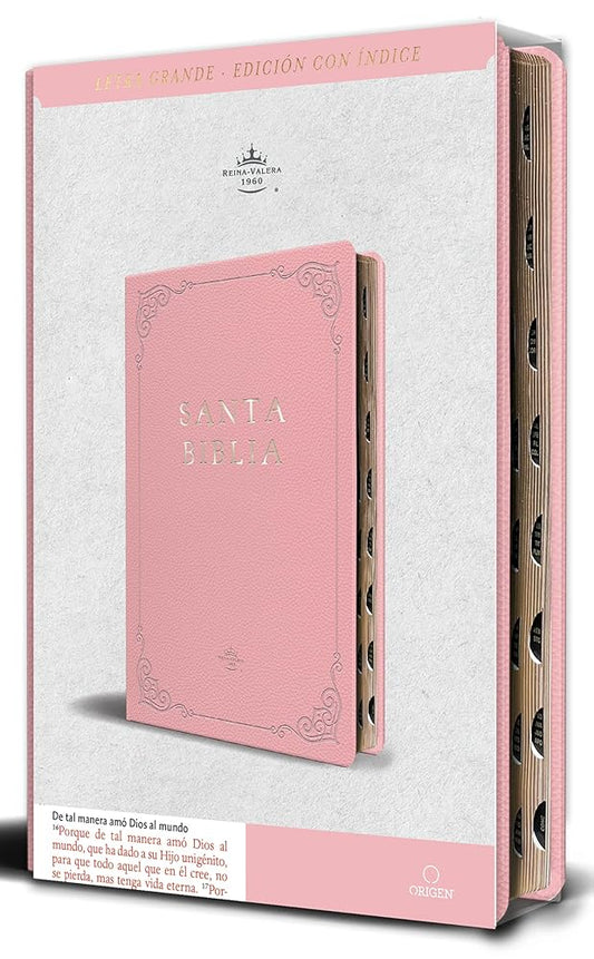 Biblia RVR 1960 letra grande tamaño manual, Piel rosada con índice / Spanish Bible RVR 1960 Handy Size Large Print Leathersoft pink with index (Spanish Edition) cover image