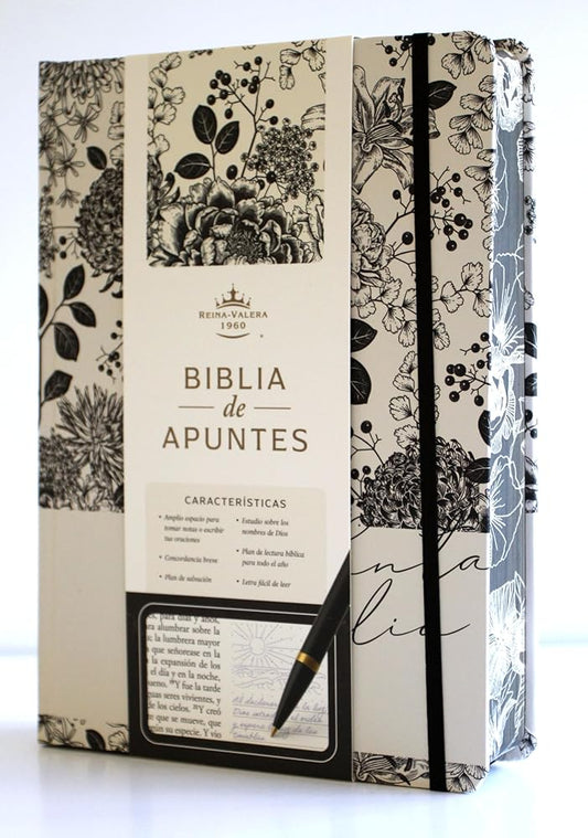Biblia de Apuntes RVR 1960 Tapa dura, Blanco y negro con flores (Edición cantos pintados) / Spanish Journalling Bible RVR 1960 HC Black and White with Flowers (Spanish Edition) cover image