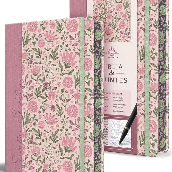 Biblia de Apuntes RVR 1960. Tapa dura, rosada con flores / Spanish Journalling Bible RVR 1960 Hardcover Pink with Flowers (Spanish Edition) cover image