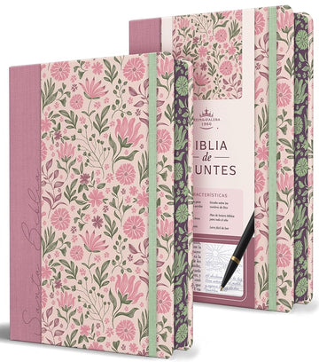Biblia de Apuntes RVR 1960. Tapa dura, rosada con flores / Spanish Journalling Bible RVR 1960 Hardcover Pink with Flowers (Spanish Edition) cover image