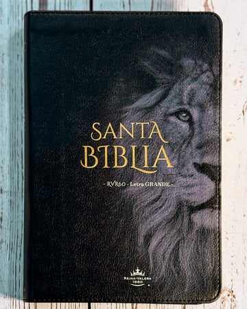 Biblia Reina Valera 1960 tamaño manual letra grande 12 puntos cubierta flex. Diseño León.