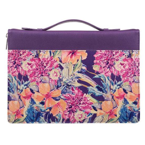 Purple Floral Blessed Is The One Faux Leather Fashion Bible Cover - Jeremiah 17:7 - Pura Vida Books