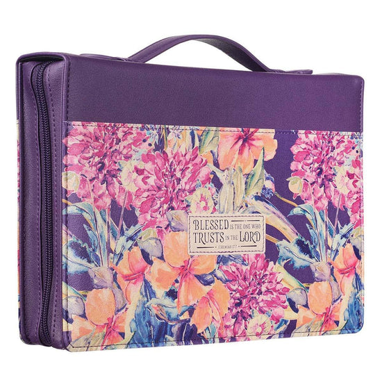 Purple Floral Blessed Is The One Faux Leather Fashion Bible Cover - Jeremiah 17:7 - Pura Vida Books