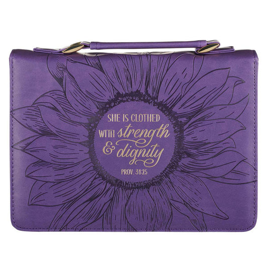 Purple Sunflower Strength & Dignity Faux Leather Fashion Bible Cover  XL - Proverbs 31:25