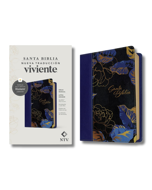 Biblia NTV | Manual SentiPiel Azul Oscuro Letra Grande y Palabras de Cristo en Rojo con Filament