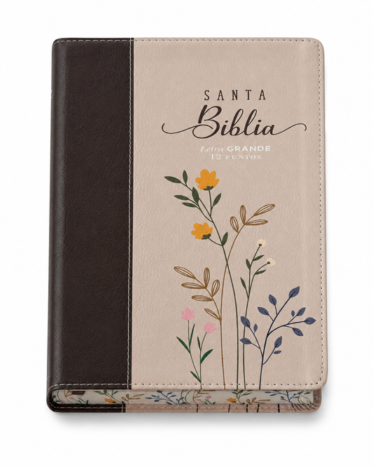 Biblia RVR1960 | Letra Grande Marrón y Beige Floral