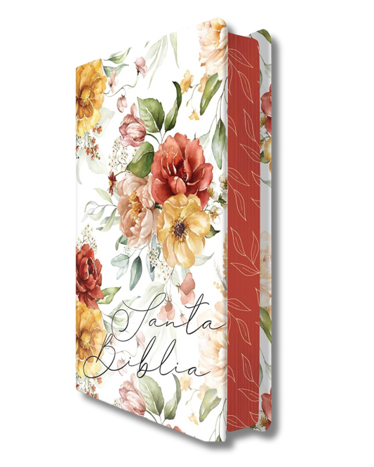 Biblia RVR 1960 letra grande tamaño manual flores rosadas y cantos pintados Reina Valera Revisada 1960