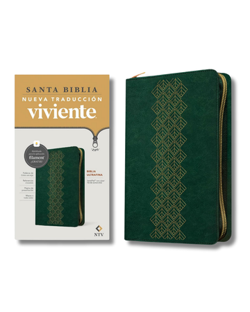 Biblia Ultrafina con Filament | NTV, Color Verde, Zíper, Piel