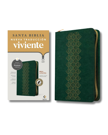 Biblia Ultrafina con Filament | NTV, Color Verde, Zíper, Piel con Índice