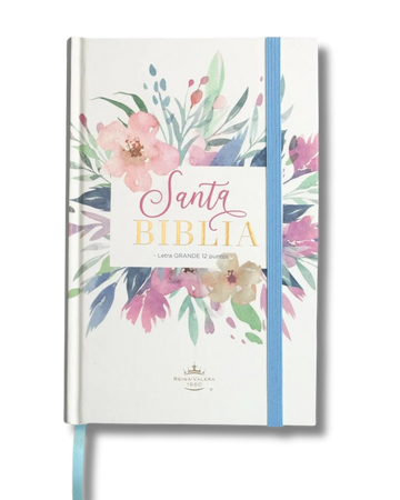 Biblia RVR 1960 | Letra Grande 12.5 pts Tamaño Manual Tapa Dura con Elástico Flores Azul