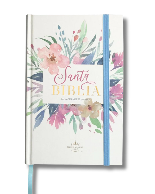 Biblia RV60   Biblia RVR 1960 | Letra Grande 12.5 pts Tamaño Manual Tapa Dura con Elástico Flores Azul