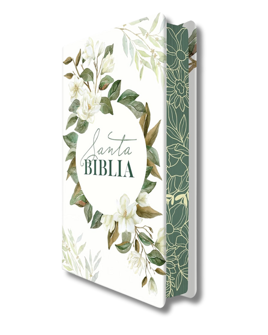 Biblia RVR 1960 letra grande tamaño manual, tapa dura con flores blancas y cantos pintados Reina Valera Revisada 1960