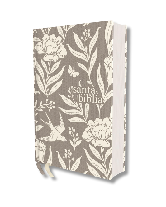 Santa Biblia NVI | Texto revisado 2022, Tamaño compacto, tapa dura/tela, floral en color gris
