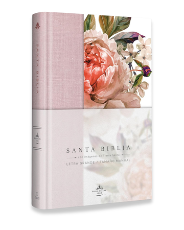 Santa Biblia (RVR1960) | Letra grande, Tapa Dura, Tela rosada con flores, tamaño manual