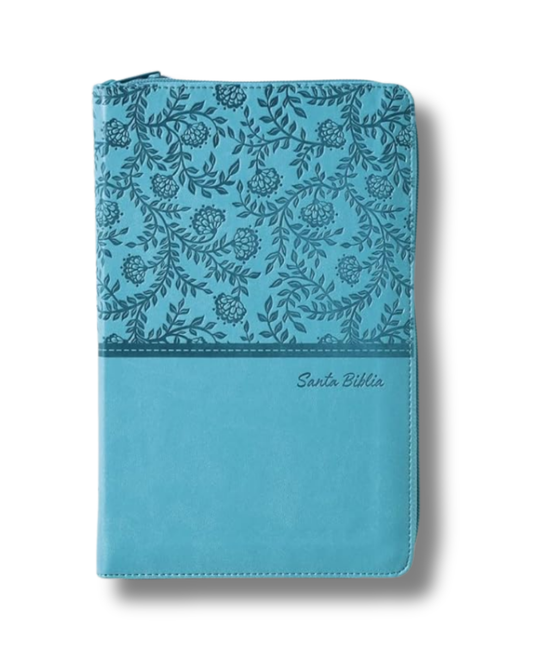 Santa Biblia | (RVR1960), Tierra Santa, Ultrafina, Letra grande, en piel, color Turquesa con cierre