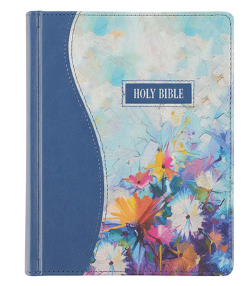 Biblia versión KJV de tapa dura para tomar notas, de piel sintética con flores azules