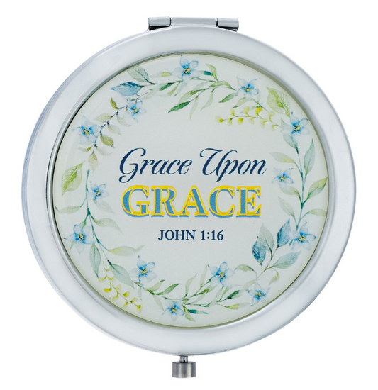 Espejo compacto de metal plateado Grace Upon Grace - Juan 1:16