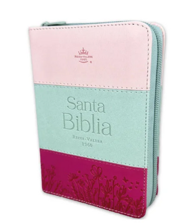 Biblia Reina Valera 1960 Compacta Tricolor Rosa Gris Fucsia con Cierre e Indice