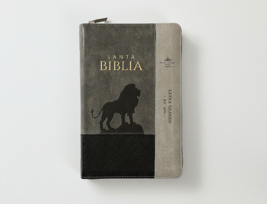 Biblia RVR60 zpper e índice   Inspiración León Negro/gris/gris