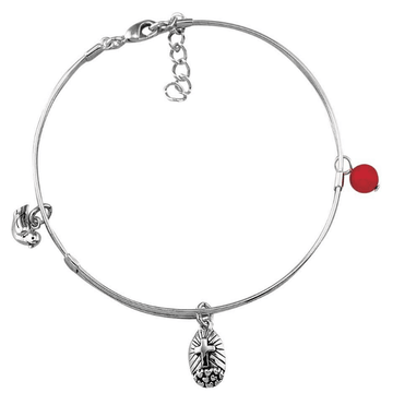 Pulsera Plateda | Cruz, Paloma y perla roja