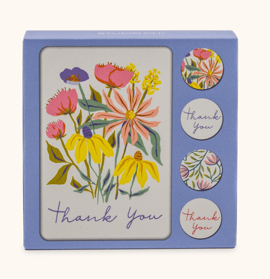 Juego de tarjetas de notas de flores de primavera con pegatinas