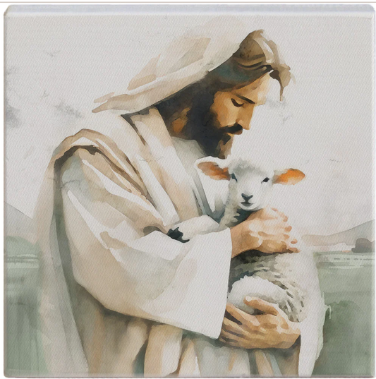 Jesus Holding Lamb- Jesús sosteniendo al Cordero