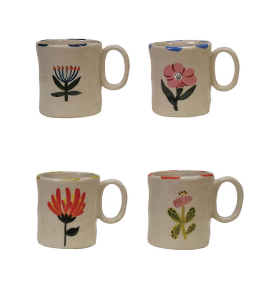 Taza de gres pintado a mano de 5 oz, 4 estilos