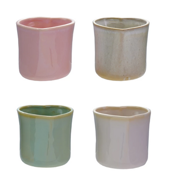 Taza sin asa de gres en forma de corazón de 12 oz, 4 colores