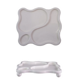 Bandeja Decorativa de Madera | Forma Orgánica, 3 Secciones, Pies de Bola, Blanco