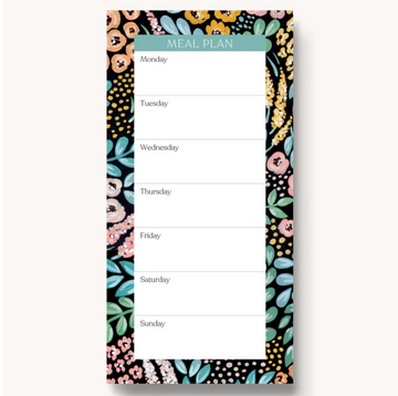 Bloc de notas magnética para el plan de comidas, 8x4"Black Floral