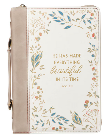 Everything Beautiful Taupe Faux Leather Bible Cover - Ecclesiastes 3:11 medium