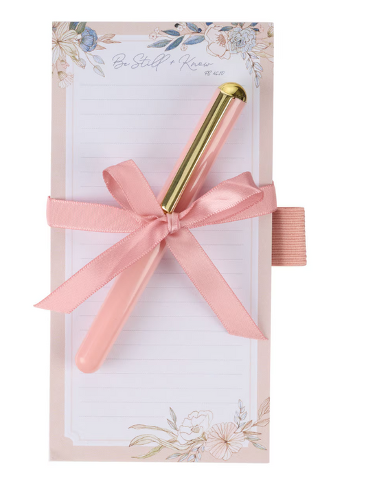 Be Still Peaceful Peach Blossoms Magnetic Notepad and Pen Gift Set - Psalm 46:10