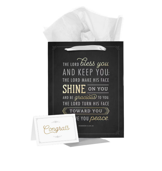 Bless You and Keep You Black and Gold Large Portrait Gift Bag with Card - Numbers 6:24-26
