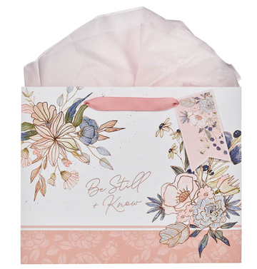 Be Still and Know Peach Blossom Large Landscape Gift Bag - Psalm 46:10