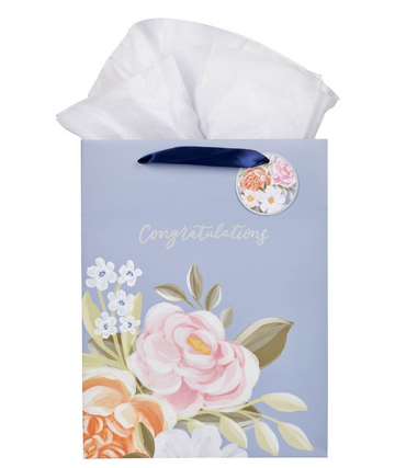 Congratulations Blue Floral Large Portrait Gift Bag