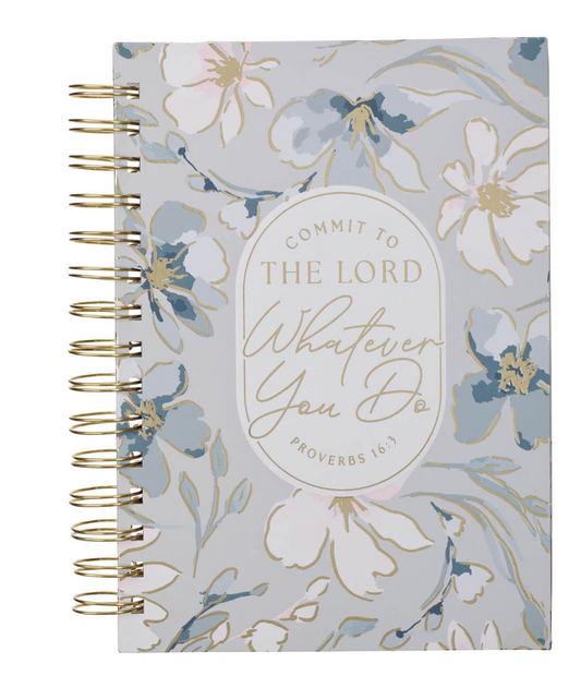 Commit to the Lord Pale Blue Floral Spiral Journal - Proverbs 16:3