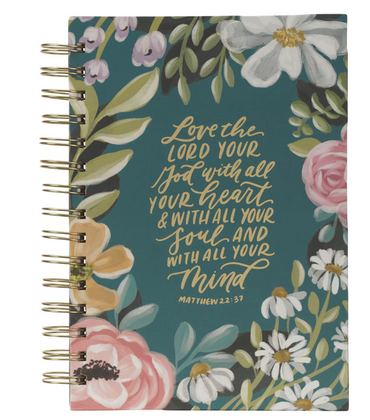 Love the Lord Teal Floral Spiral Journal - Matthew 22:37