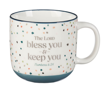 Bless You and Keep You Blue Confetti Ceramic Coffee Mug - Num 4:26