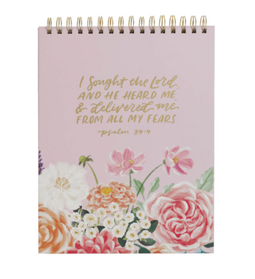 He Delivered Me Lilac Floral Spiral Notepad - Psalm 34:4